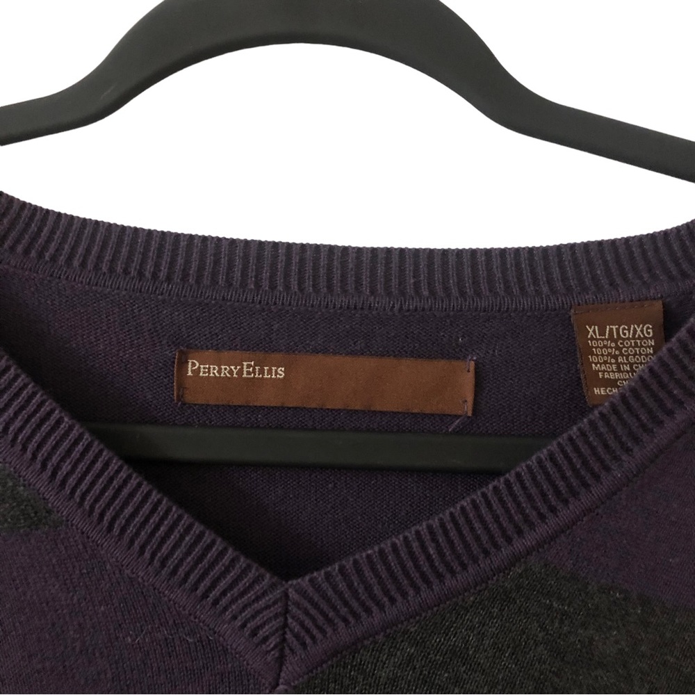 Vintage Perry Ellis Men’s Sweater - oversized purple black stripe pullover XL - Picture 7 of 8